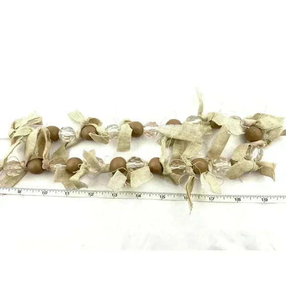 Tan Art Deco Natural Wood Bead Faceted Necklace Adjustable Cord 38" - Picture 6 of 12